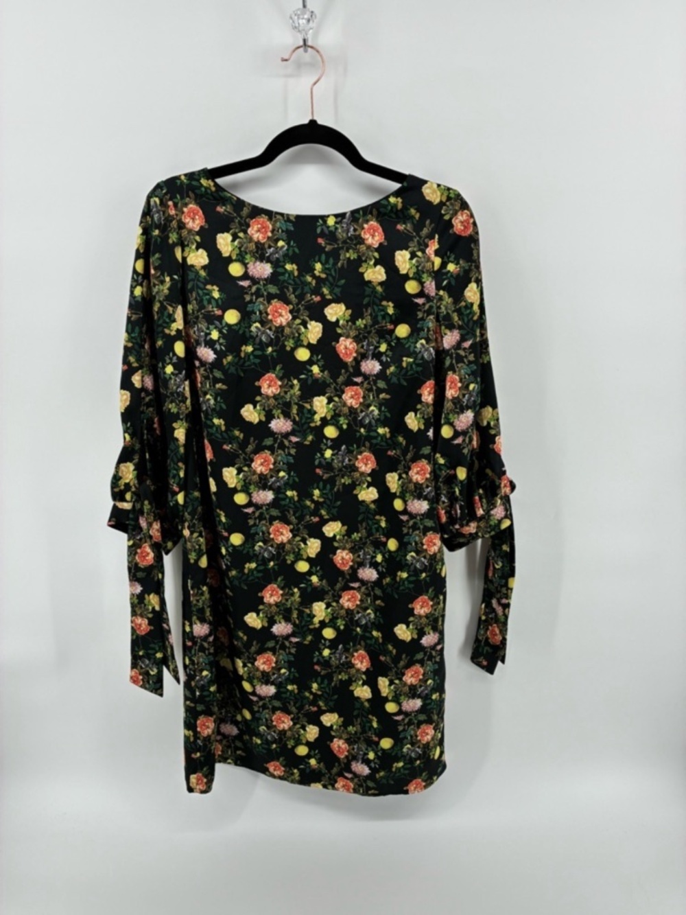 MASSIVE $10 SALE Floral Tie-Sleeve Black Shift Dress